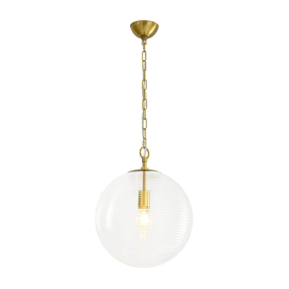 Versatile Modern Clear Ribbed Glass Globe Kitchen Pendant Light Brushed Brass Finish