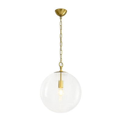 Versatile Modern Clear Ribbed Glass Globe Kitchen Pendant Light Brushed Brass Finish
