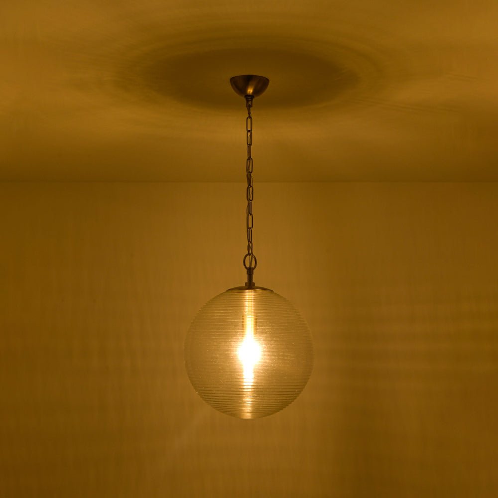 Versatile Modern Clear Ribbed Glass Globe Kitchen Pendant Light Brushed Brass Finish