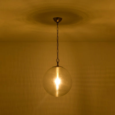 Versatile Modern Clear Ribbed Glass Globe Kitchen Pendant Light Brushed Brass Finish