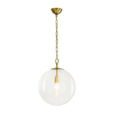 Versatile Modern Clear Ribbed Glass Globe Kitchen Pendant Light Brushed Brass Finish