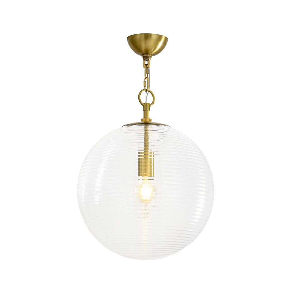Versatile Modern Clear Ribbed Glass Globe Kitchen Pendant Light Brushed Brass Finish