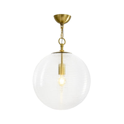 Versatile Modern Clear Ribbed Glass Globe Kitchen Pendant Light Brushed Brass Finish