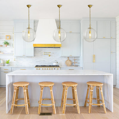 Versatile Modern Clear Ribbed Glass Globe Kitchen Pendant Light Brushed Brass Finish