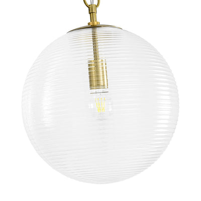 Versatile Modern Clear Ribbed Glass Globe Kitchen Pendant Light Brushed Brass Finish