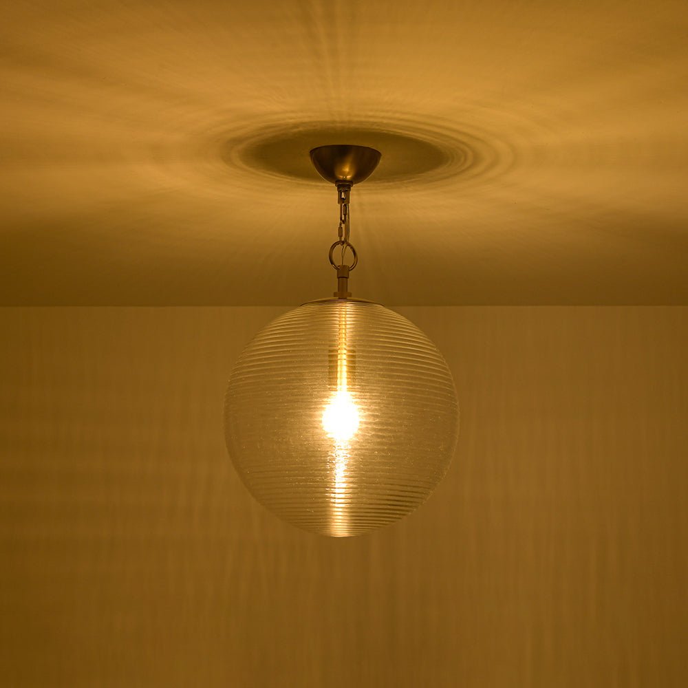 Versatile Modern Clear Ribbed Glass Globe Kitchen Pendant Light Brushed Brass Finish