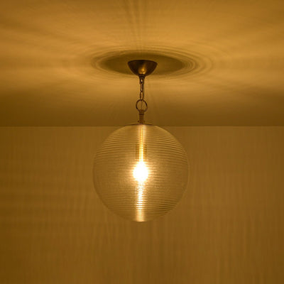 Versatile Modern Clear Ribbed Glass Globe Kitchen Pendant Light Brushed Brass Finish
