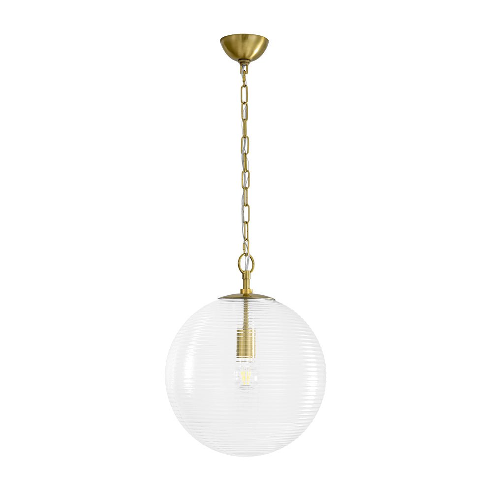 Versatile Modern Clear Ribbed Glass Globe Kitchen Pendant Light Brushed Brass Finish