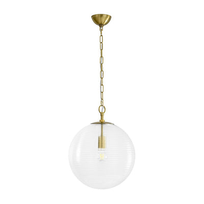 Versatile Modern Clear Ribbed Glass Globe Kitchen Pendant Light Brushed Brass Finish