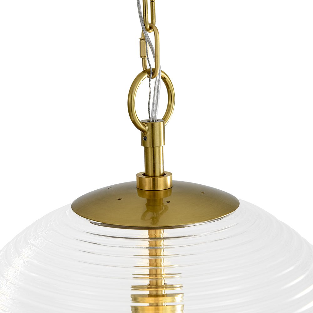 Versatile Modern Clear Ribbed Glass Globe Kitchen Pendant Light Brushed Brass Finish