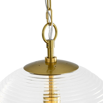 Versatile Modern Clear Ribbed Glass Globe Kitchen Pendant Light Brushed Brass Finish
