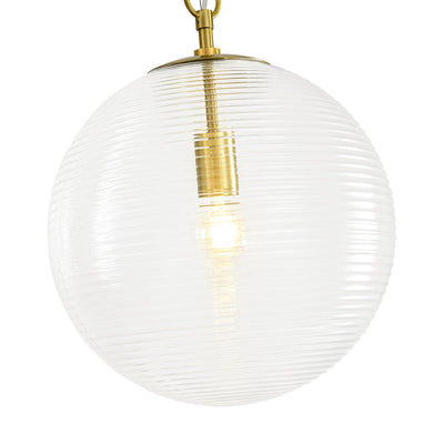 Versatile Modern Clear Ribbed Glass Globe Kitchen Pendant Light Brushed Brass Finish