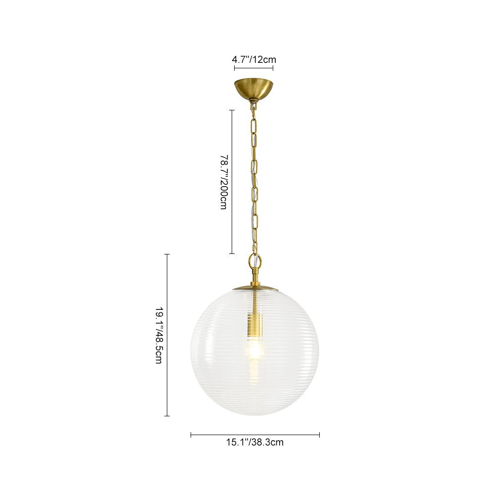 Versatile Modern Clear Ribbed Glass Globe Kitchen Pendant Light Brushed Brass Finish