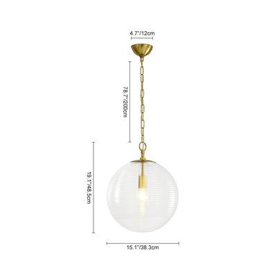 Versatile Modern Clear Ribbed Glass Globe Kitchen Pendant Light Brushed Brass Finish
