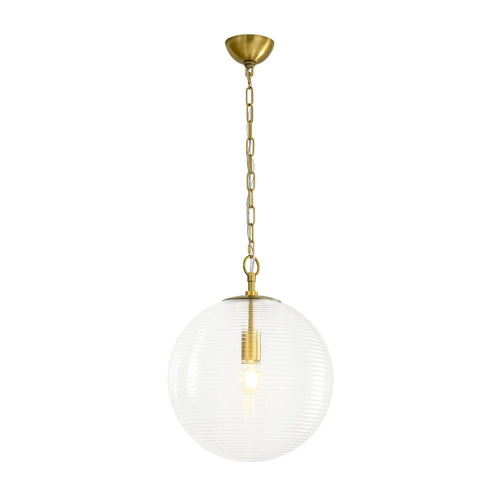 Versatile Modern Clear Ribbed Glass Globe Kitchen Pendant Light Brushed Brass Finish
