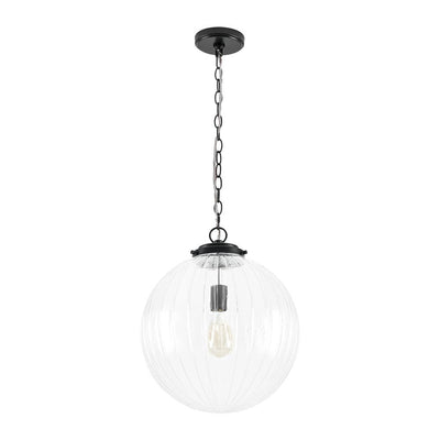 Modern Dimmable Ribbed Glass Pendant Light Fixture, Height Adjustable, Multiple Finishes