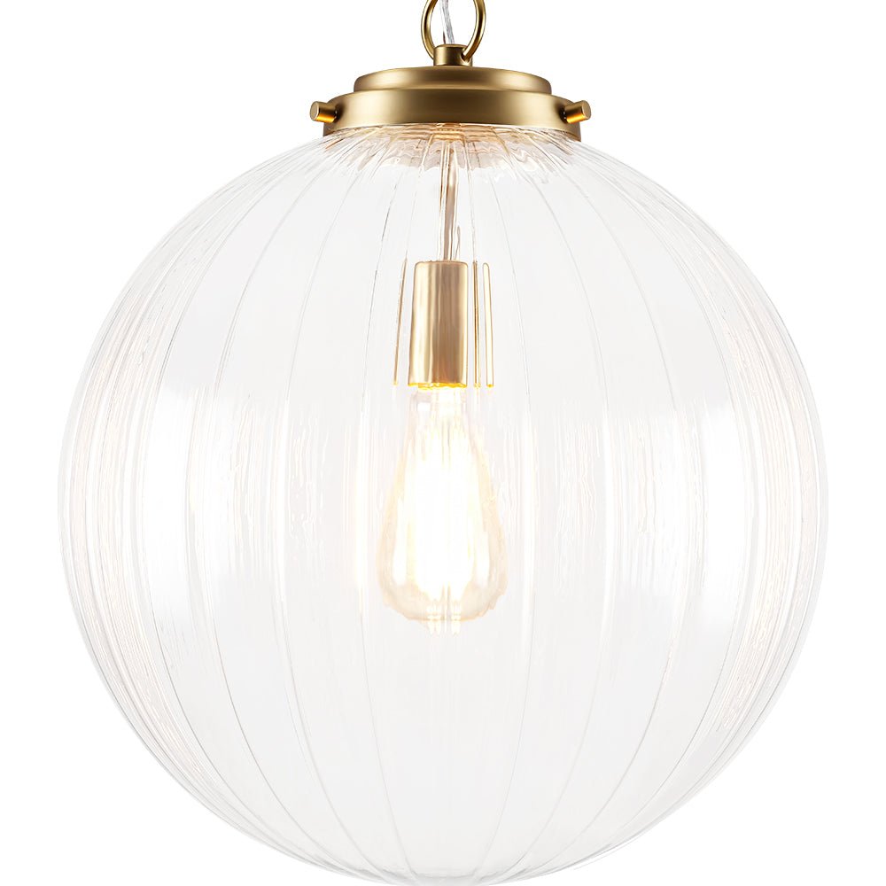 Modern Dimmable Ribbed Glass Pendant Light Fixture, Height Adjustable, Multiple Finishes