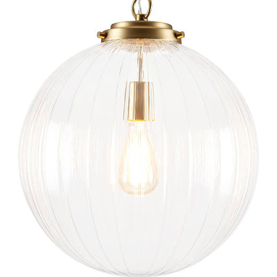 Modern Dimmable Ribbed Glass Pendant Light Fixture, Height Adjustable, Multiple Finishes