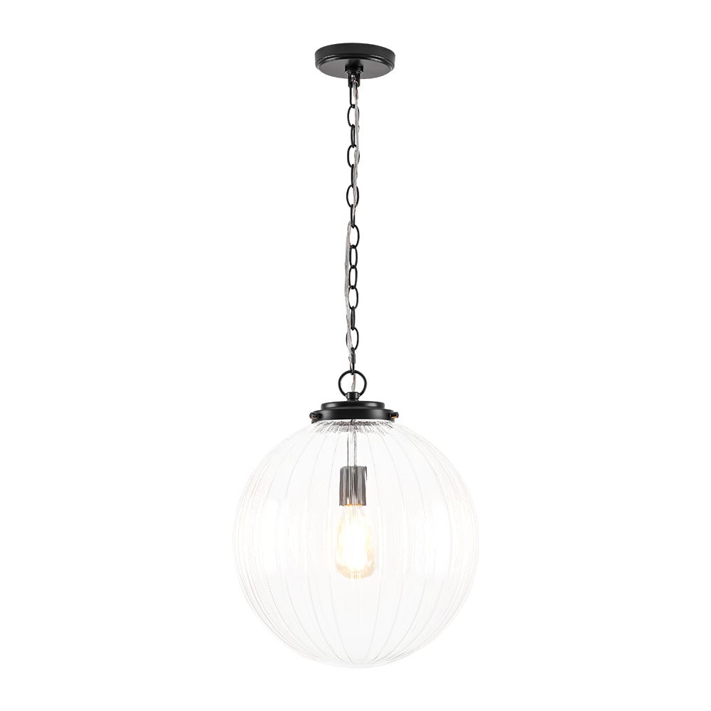 Modern Dimmable Ribbed Glass Pendant Light Fixture, Height Adjustable, Multiple Finishes