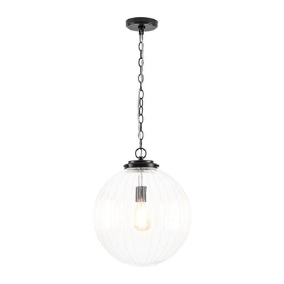 Modern Dimmable Ribbed Glass Pendant Light Fixture, Height Adjustable, Multiple Finishes