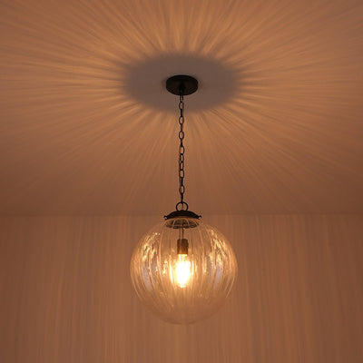 Modern Dimmable Ribbed Glass Pendant Light Fixture, Height Adjustable, Multiple Finishes