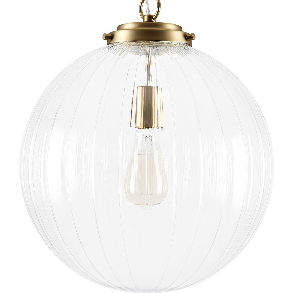 Modern Dimmable Ribbed Glass Pendant Light Fixture, Height Adjustable, Multiple Finishes