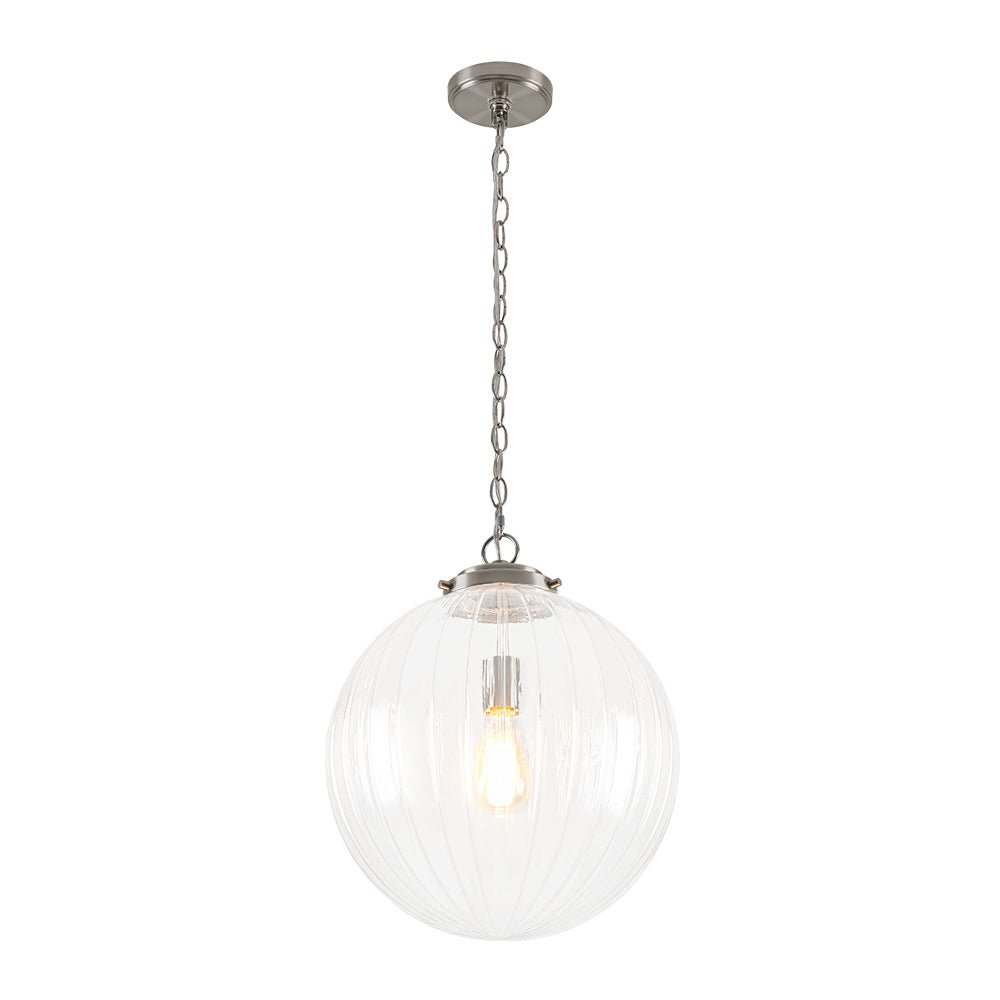 Modern Dimmable Ribbed Glass Pendant Light Fixture, Height Adjustable, Multiple Finishes