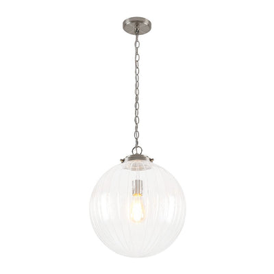 Modern Dimmable Ribbed Glass Pendant Light Fixture, Height Adjustable, Multiple Finishes