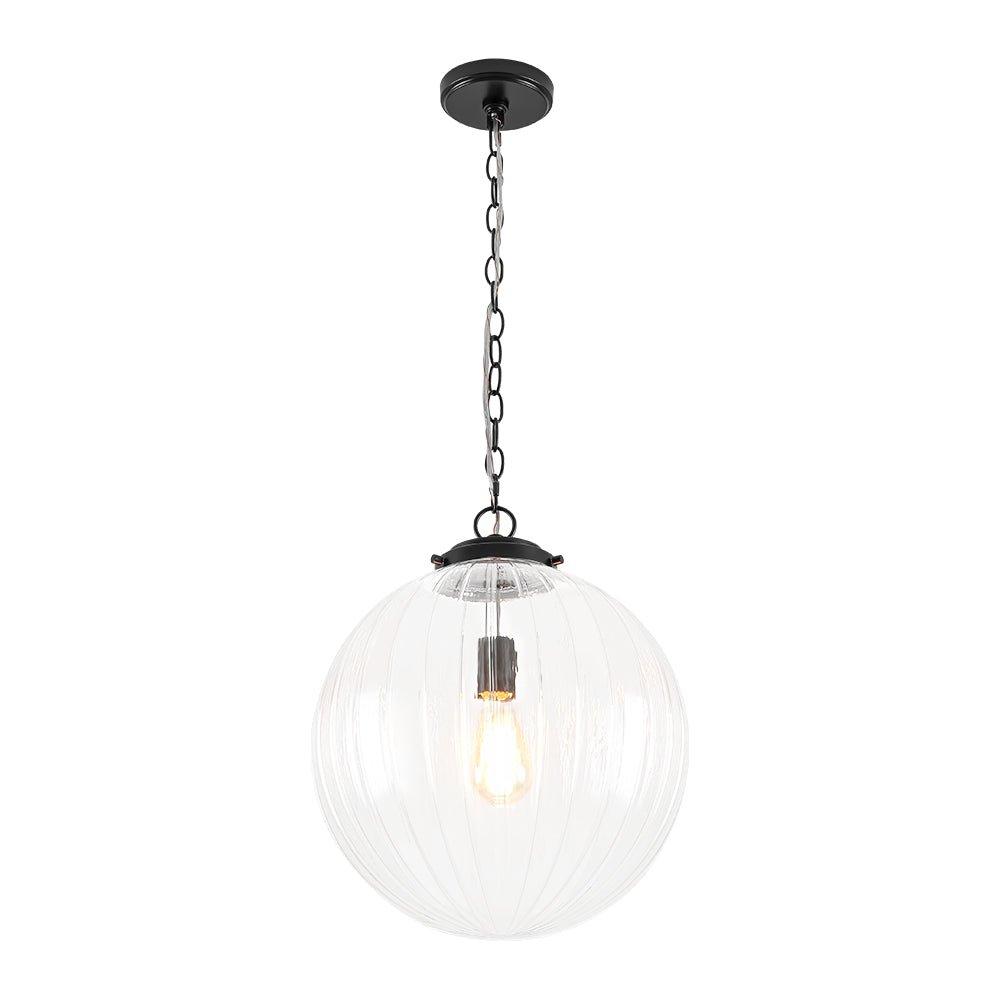 Modern Dimmable Ribbed Glass Pendant Light Fixture, Height Adjustable, Multiple Finishes