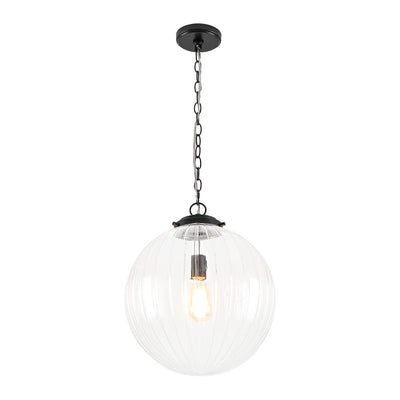 Modern Dimmable Ribbed Glass Pendant Light Fixture, Height Adjustable, Multiple Finishes