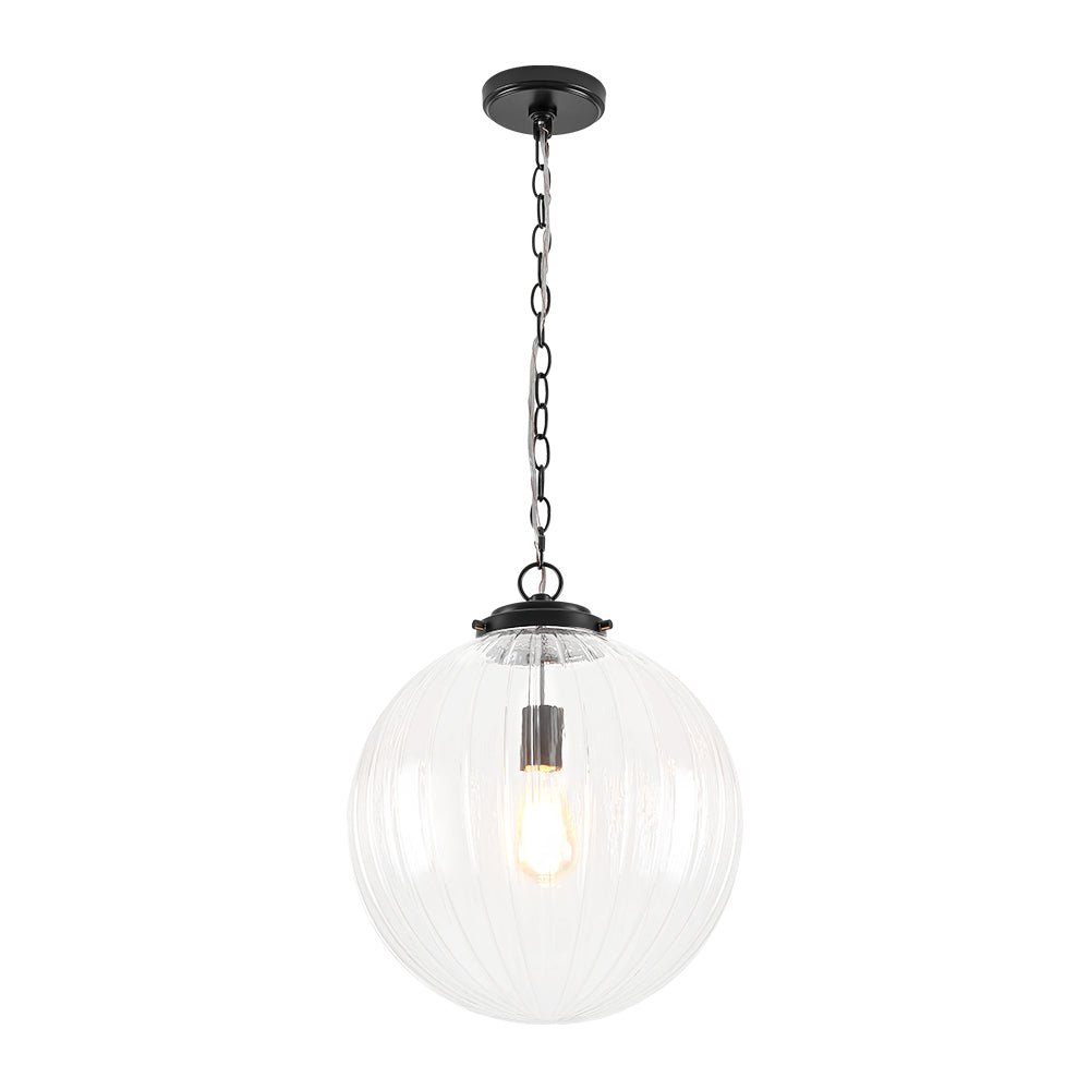 Modern Dimmable Ribbed Glass Pendant Light, Single E26, Adjustable Height