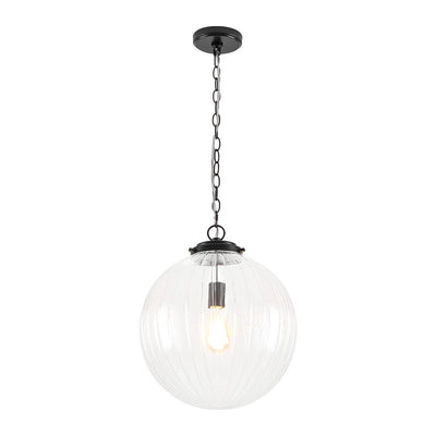 Modern Dimmable Ribbed Glass Pendant Light Fixture, Height Adjustable, Multiple Finishes