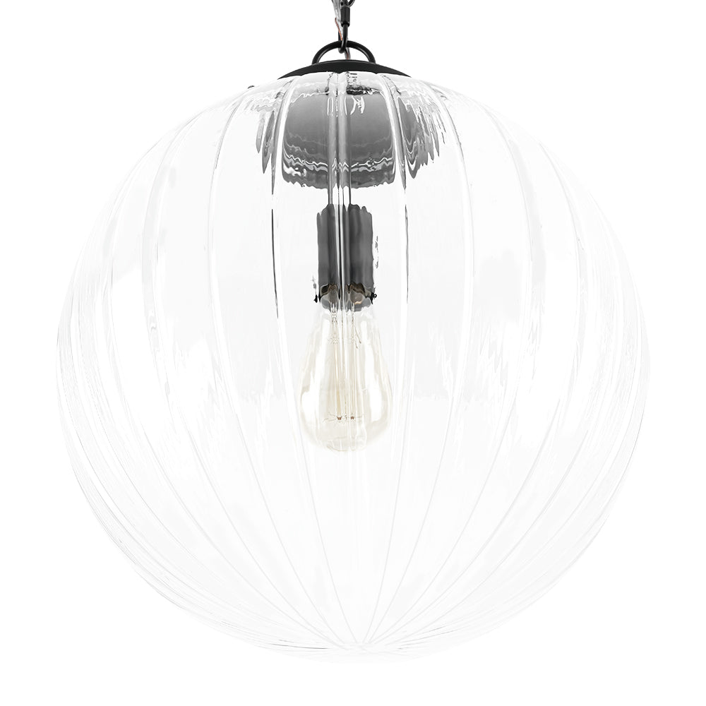 Modern Dimmable Ribbed Glass Pendant Light Fixture, Height Adjustable, Multiple Finishes