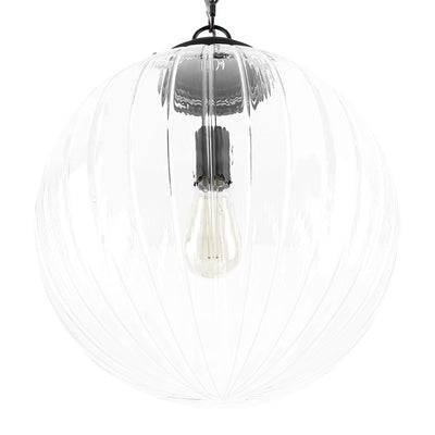 Modern Dimmable Ribbed Glass Pendant Light Fixture, Height Adjustable, Multiple Finishes
