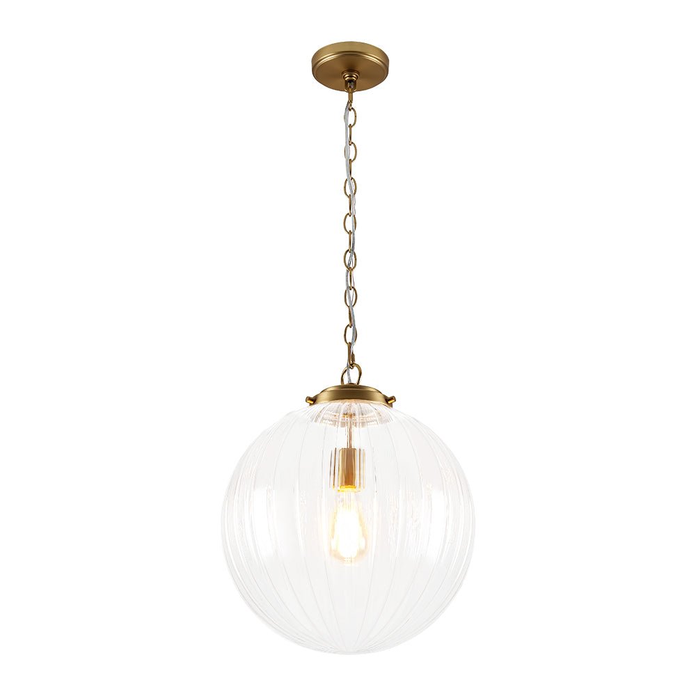 Modern Dimmable Ribbed Glass Pendant Light Fixture, Height Adjustable, Multiple Finishes