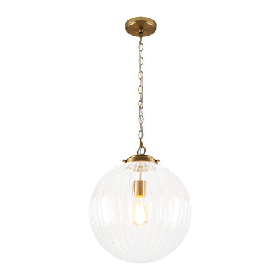 Modern Dimmable Ribbed Glass Pendant Light Fixture, Height Adjustable, Multiple Finishes