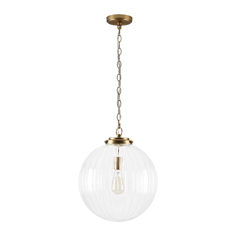 Modern Dimmable Ribbed Glass Pendant Light Fixture, Height Adjustable, Multiple Finishes