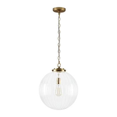 Modern Dimmable Ribbed Glass Pendant Light Fixture, Height Adjustable, Multiple Finishes