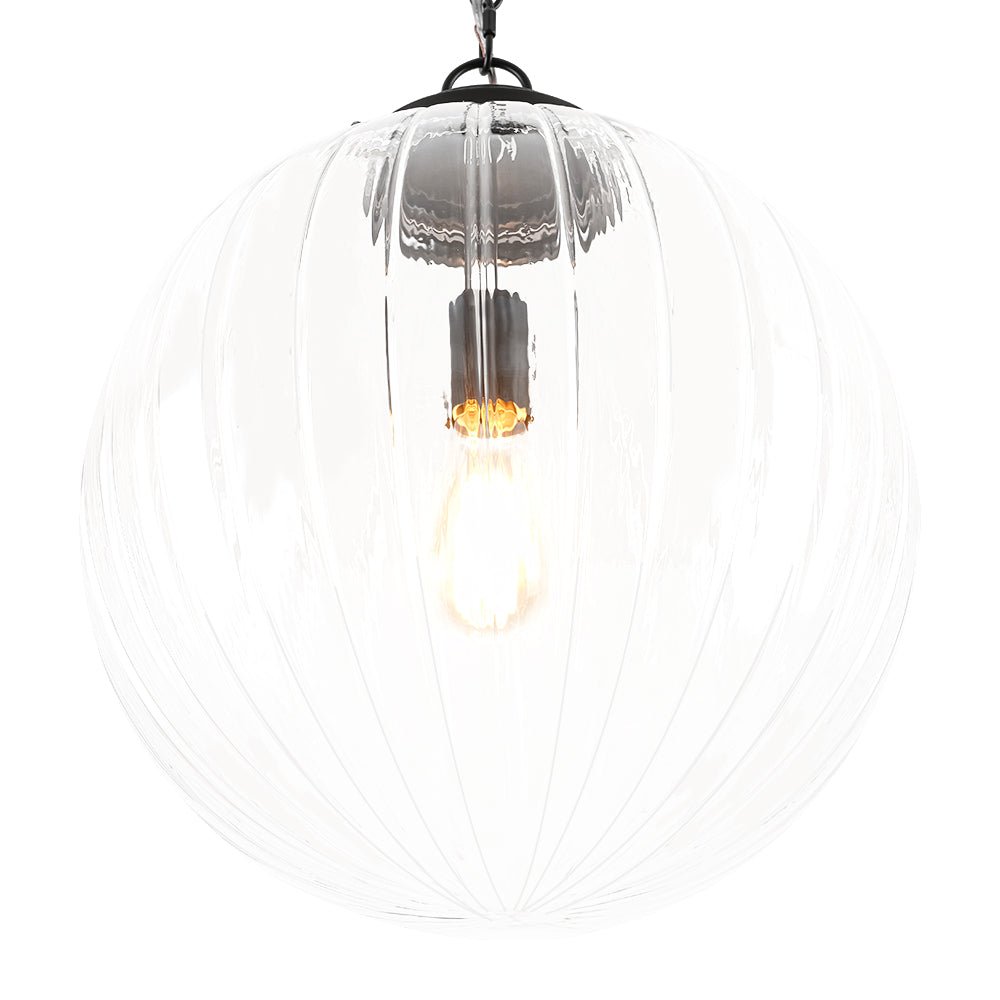 Modern Dimmable Ribbed Glass Pendant Light Fixture, Height Adjustable, Multiple Finishes