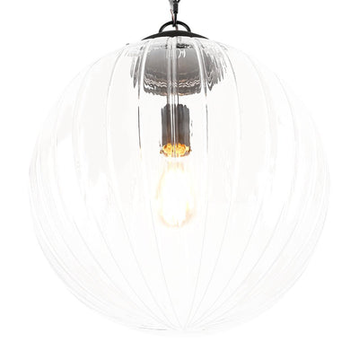 Modern Dimmable Ribbed Glass Pendant Light Fixture, Height Adjustable, Multiple Finishes
