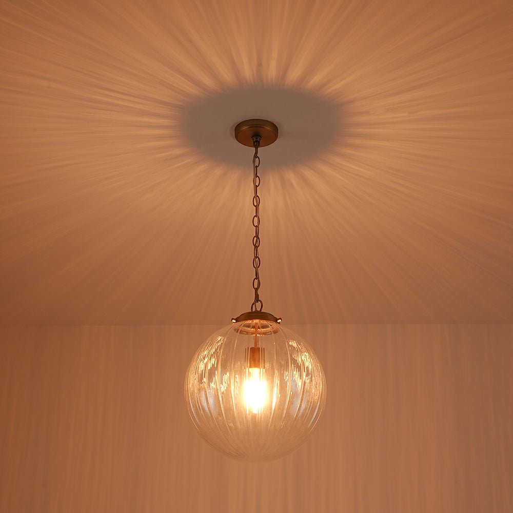 Modern Dimmable Ribbed Glass Pendant Light Fixture, Height Adjustable, Multiple Finishes