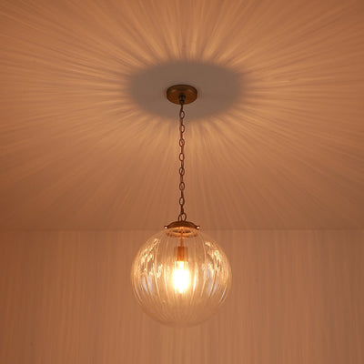 Modern Dimmable Ribbed Glass Pendant Light Fixture, Height Adjustable, Multiple Finishes
