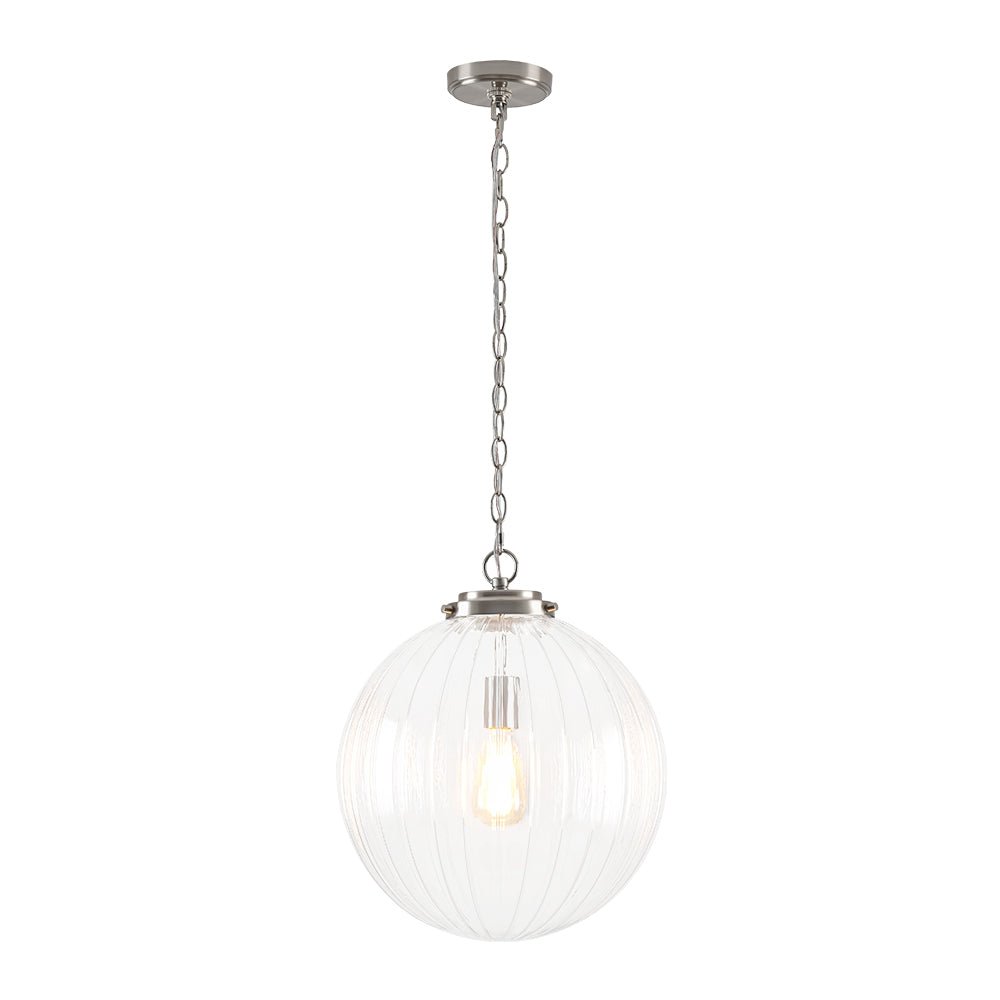 Modern Dimmable Ribbed Glass Pendant Light, Single E26, Adjustable Height