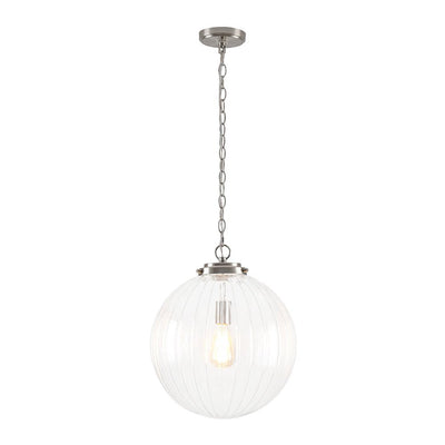 Modern Dimmable Ribbed Glass Pendant Light Fixture, Height Adjustable, Multiple Finishes