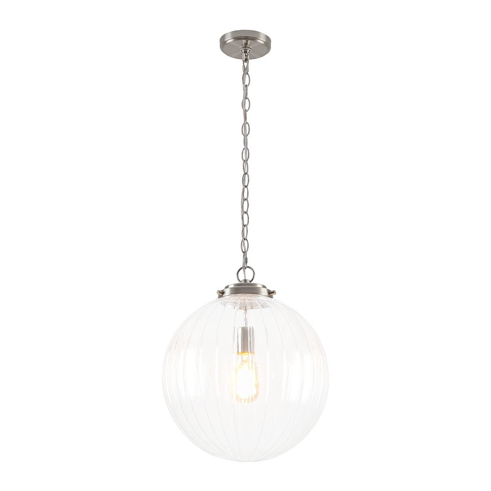 Modern Dimmable Ribbed Glass Pendant Light Fixture, Height Adjustable, Multiple Finishes