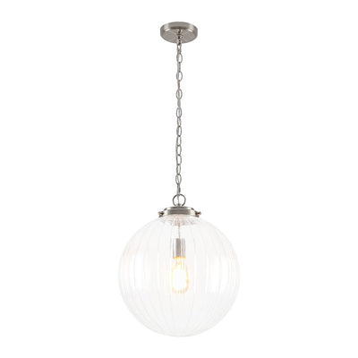 Modern Dimmable Ribbed Glass Pendant Light Fixture, Height Adjustable, Multiple Finishes
