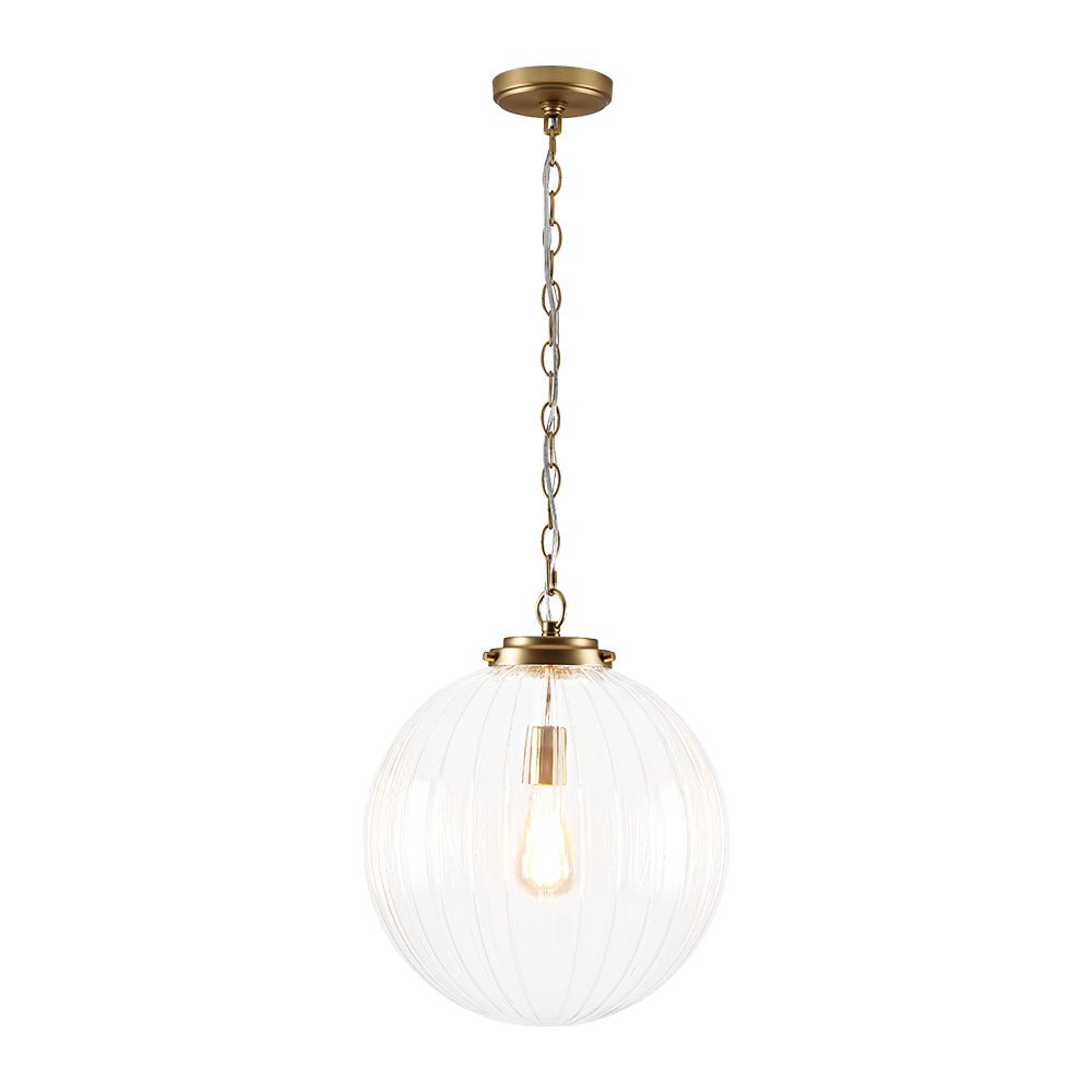Modern Dimmable Ribbed Glass Pendant Light Fixture, Height Adjustable, Multiple Finishes