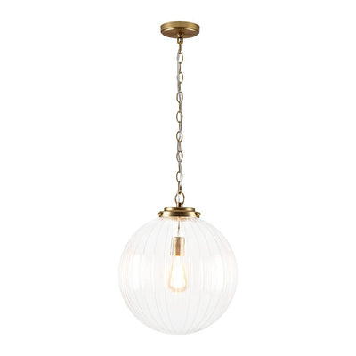 Modern Dimmable Ribbed Glass Pendant Light Fixture, Height Adjustable, Multiple Finishes