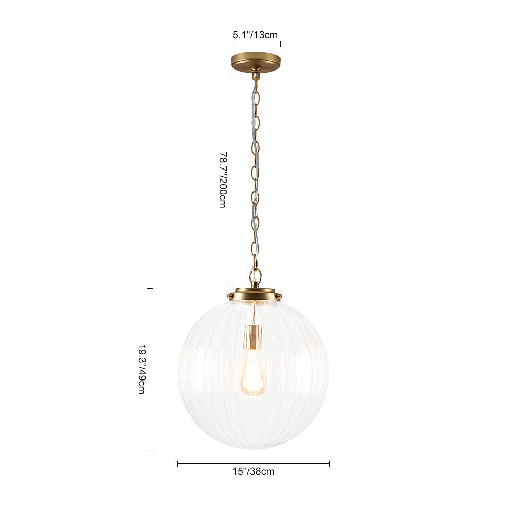 Modern Dimmable Ribbed Glass Pendant Light Fixture, Height Adjustable, Multiple Finishes