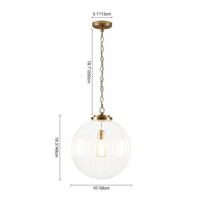 Modern Dimmable Ribbed Glass Pendant Light Fixture, Height Adjustable, Multiple Finishes